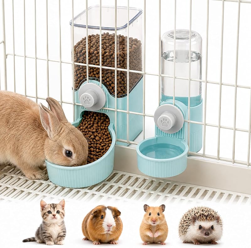 Comedouro Automático e Bebedouro para Coelhos YUEPET em ABS, PP e PET – 1,2 L e 520 mL