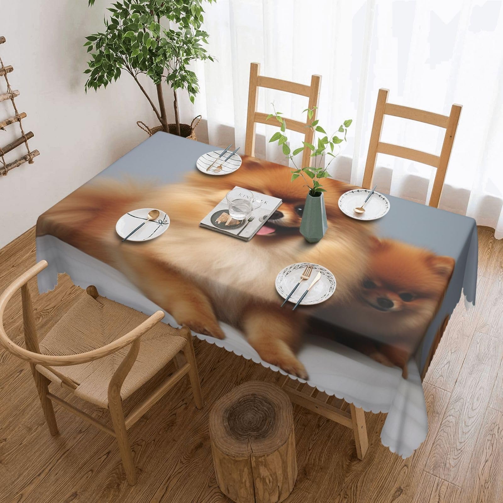 Nappe rectangulaire à imprimé Poméranie 137x183 cm infroissable pour table basse