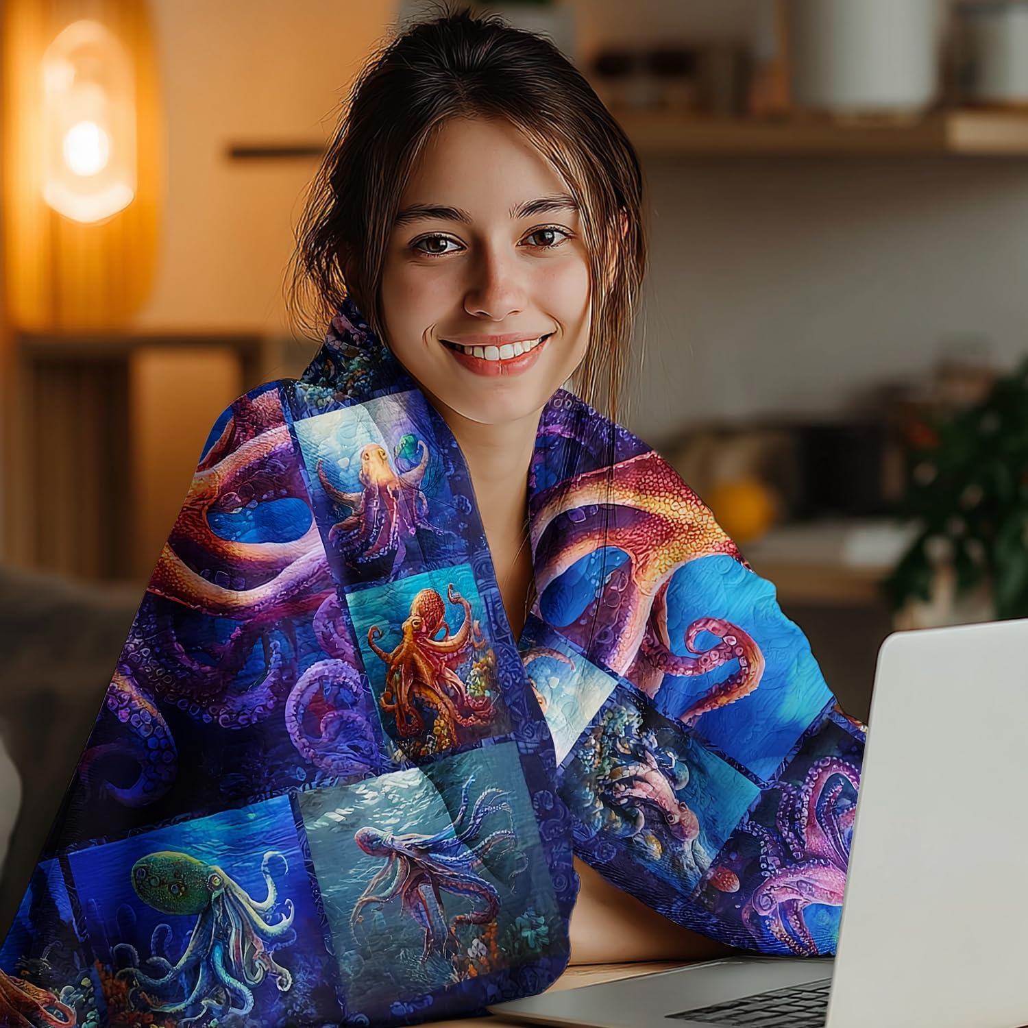 Octopus Throw Blanket Gifts for Kids Adults, Super Soft Cool Funny Nautical Octopus Stuffed Decor Blanket Gift for Women Men Girls Boys, Warm Cozy Fuzzy Plush Fleece Flannel Blankets 50"x40" for Couch - Image 3