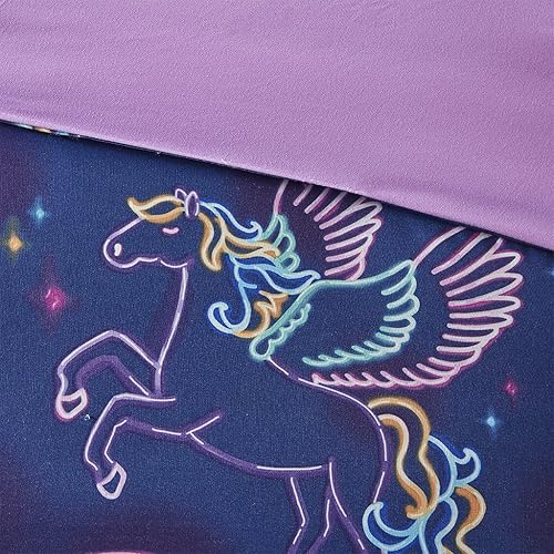 Miniatura 5 de Mi Zone Kids Leah - Juego de edredón para cama en una bolsa, diseño de Pegaso arcoíris en el espacio, para todas las estaciones, hipoalergénico,