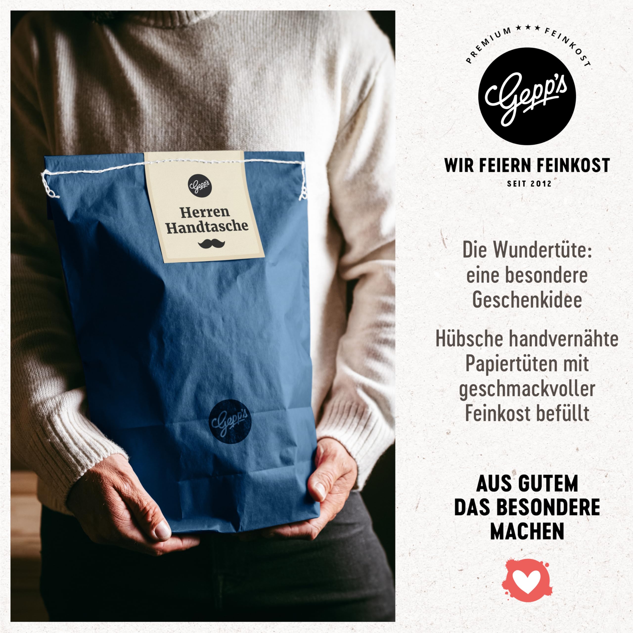 Gepp’s Feinkost Herrenhandtasche mit Delikatessen Knoblauch-Chili-Sauce Edelkräuter-Olivenöl Texas BBQ Rub Geschenkidee für Männer