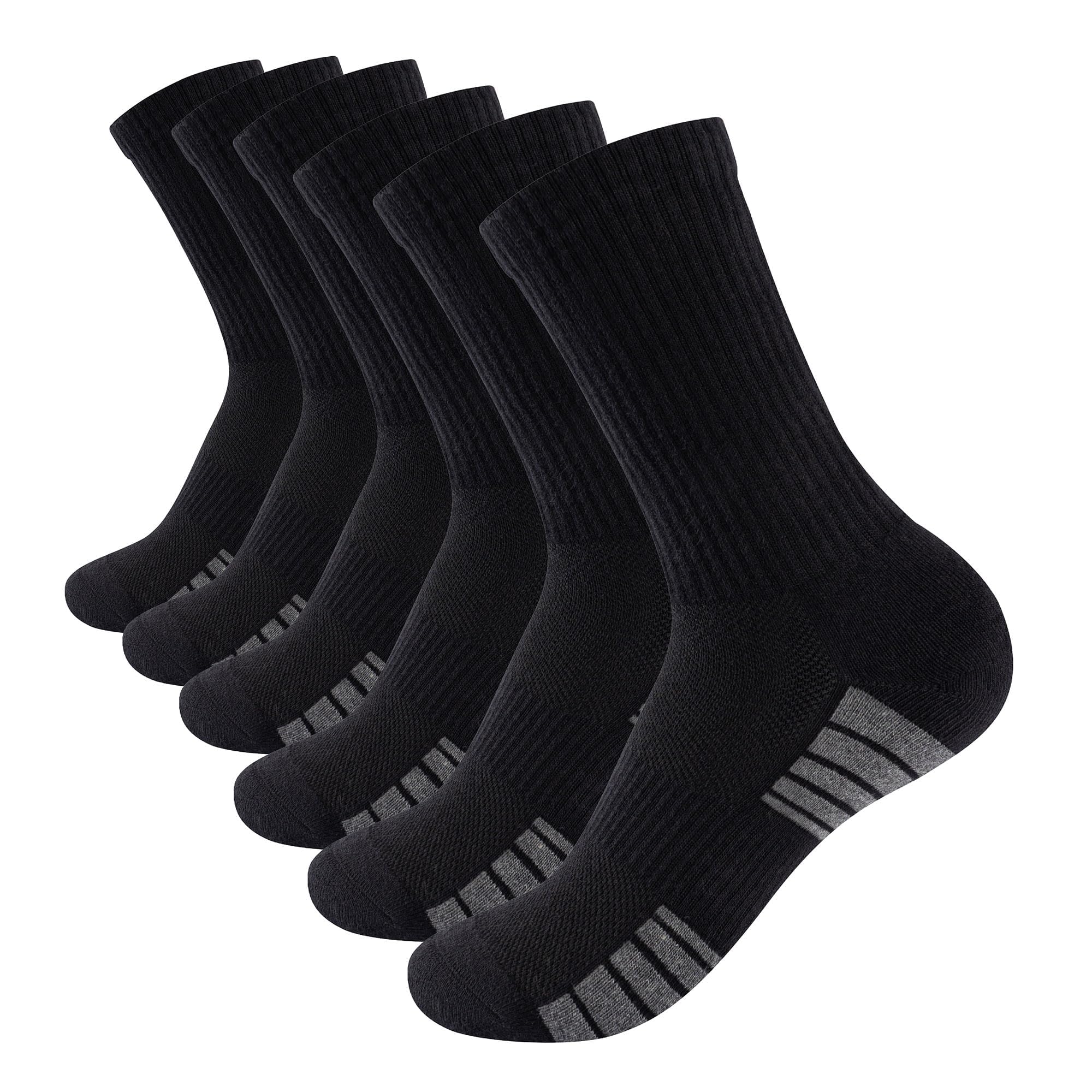 The Essentials Wardrobe 6PK Mens Striped Foot Bottom Sports Socks- UK 6-8.5/EU 39-42.5 - Black