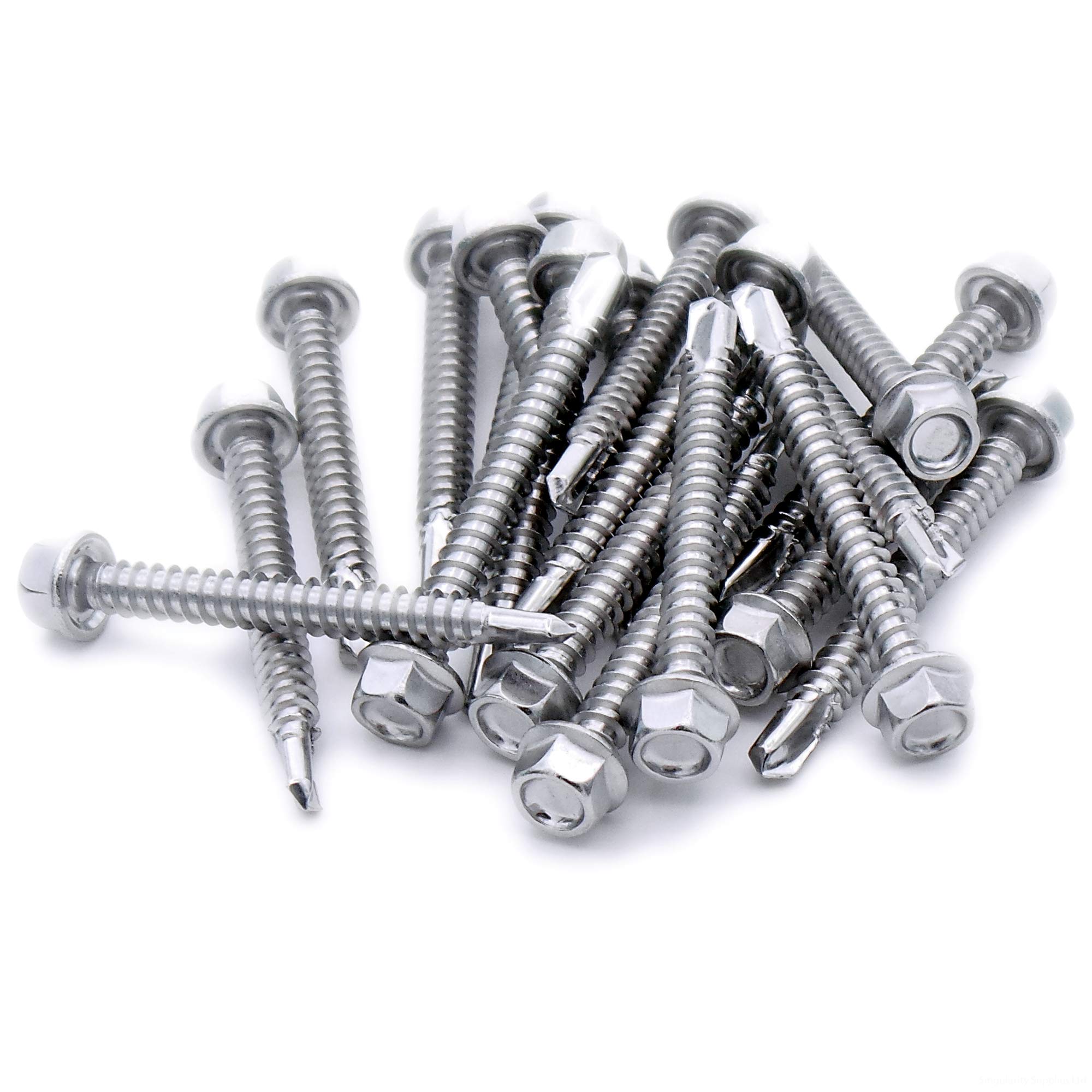 Singularity Supplies Silver No.12 X 1.1 (5.5Mm X 28Mm) Hex Self-Drilling Screw (Flanged) - Stainless Steel (A2) (Pack Of 20)