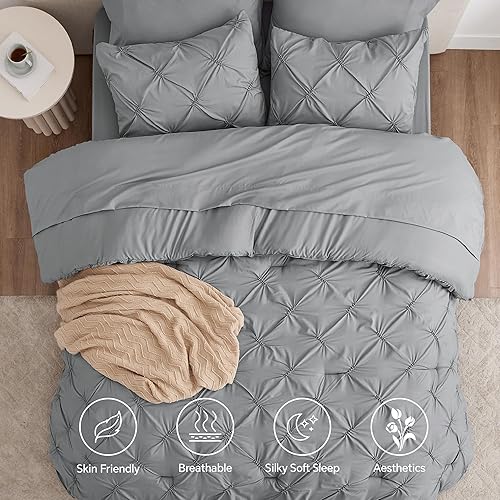 Miniatura 5 de ChiXpace Juego de edredón Queen de 7 piezas, juego de ropa de cama de tamaño Queen, juego de cama gris para todas las estaciones, cama en una bolsa