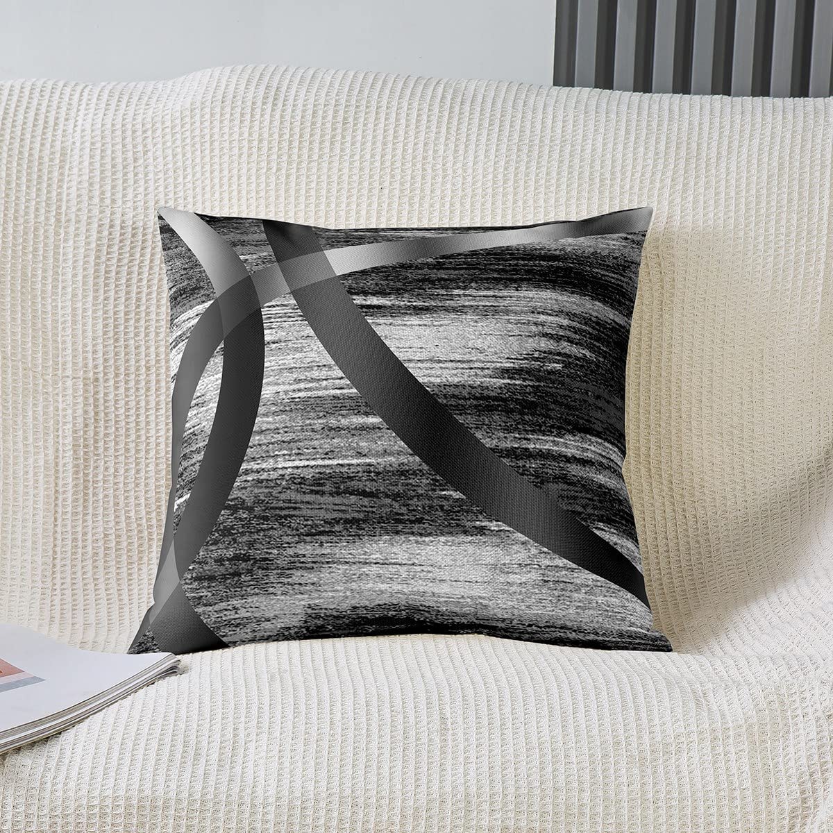 Loussiesd Black Grey Stripes Square Cushion Covers Set of 2 Geometric Reversible Throw Pillow Covers Pillow Covers Home Decor Set Women Men Decor Modern Abstract Striped Art Closure 18x18 Inch - Image 2