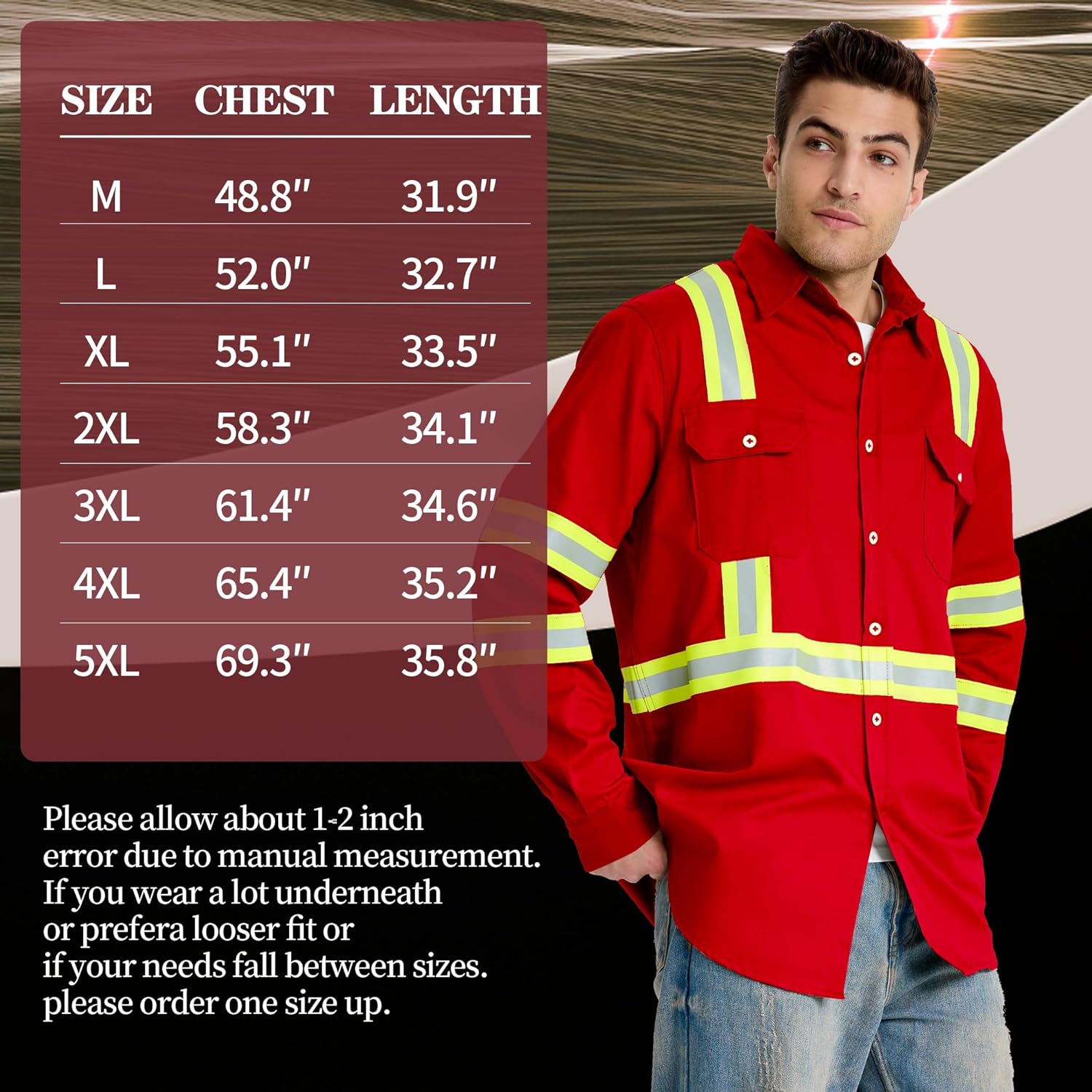 SRsafety Hi Vis FR Shirts for Men,7.0oz Long Sleeve FR Work Shirts,100% Cotton High Visibility Fire Shirt - Image 6