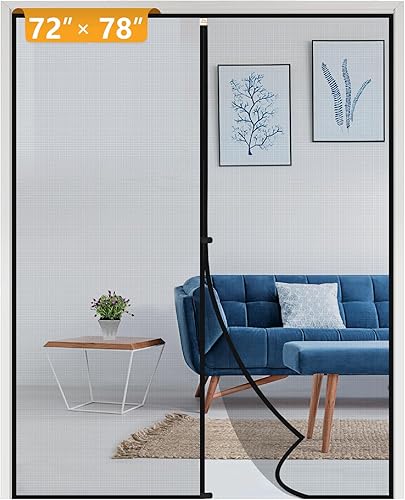 Miniatura 101 de Yotache - Puerta mosquitera magnética estrecha para puerta de 26 x 78 pulgadas, tamaño de malla de 28 x 79 pulgadas, malla de fibra de vidrio Negro