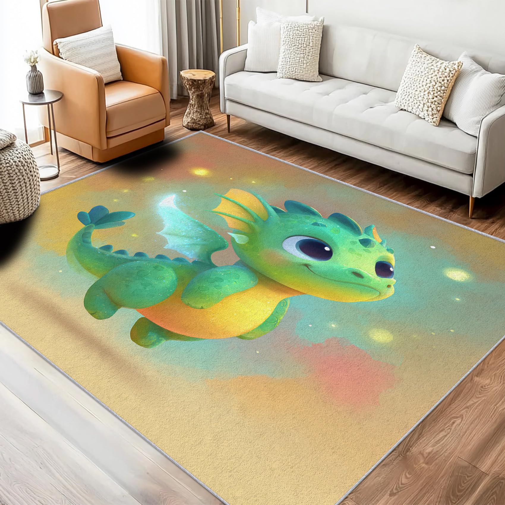 Générique Tapis Dinosaure Salon 60x90 cm Motif Dragon Enfant Cute Animaux Bebe, Tapis Lavable Antidérapant Doux Poil Court, Decoration Chambre Descente De Lit Carpet