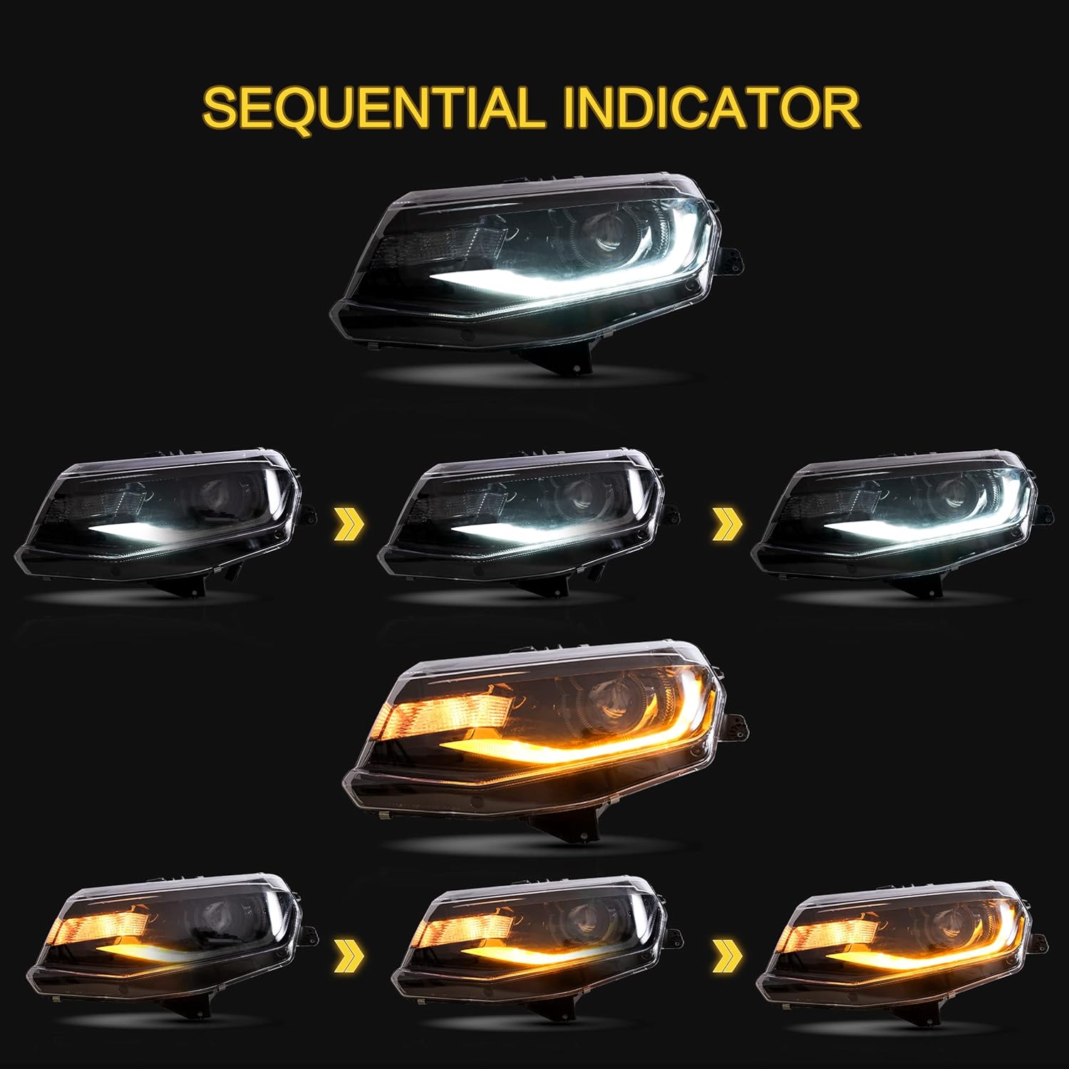 VLAND Headlights Assembly Fit for Chevy Camaro 2016 2017 2018 LT, SS, RS, ZL, LS, Front Lights with Welcome Startup Effects DRL, Sequential Turn Signal, Plug-and-play, Dual Beam Lens