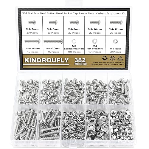 Miniatura 8 de 382 piezas M4 x 56 810 1216 0.787 in, tornillos de cabeza de botón, tuercas y arandelas surtidas, acero inoxidable 304, rosca totalmente a máquina