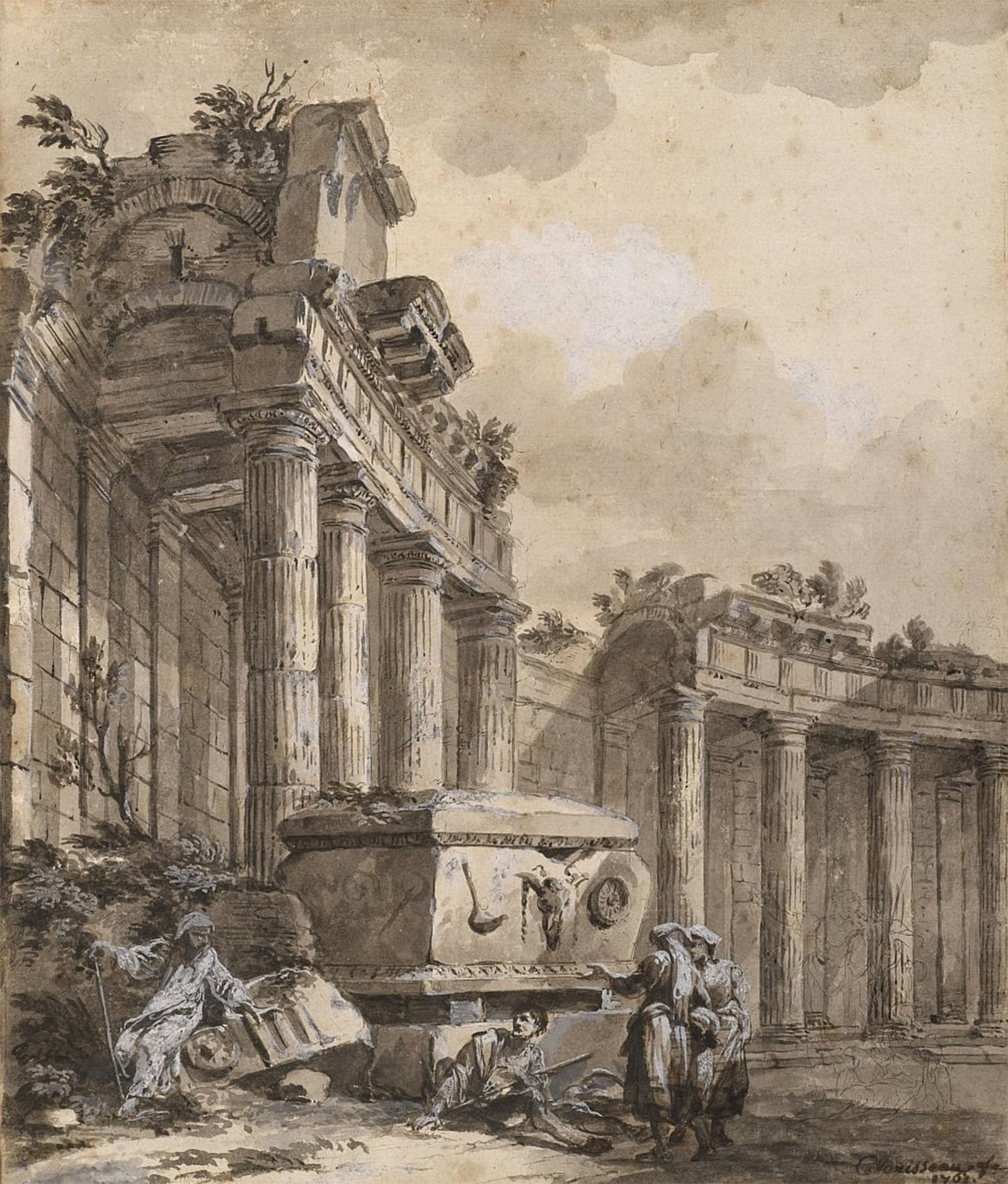 POSTERIIk Famous Modern Artwork Art Mural Figures Near a Ruined Colonnade by Charles Louis Clerisseau Oil Paintings Pictures for Home Decor 60x90cm