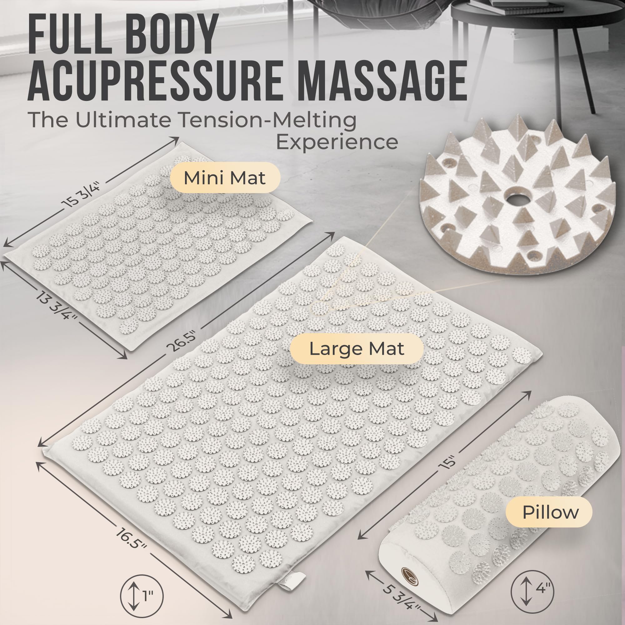 Dakini Juego de alfombrilla de acupresión y almohada con mini alfombrilla de masaje de acupresión extra – Alfombrilla de acupuntura de cuerpo completo – Alfombrilla de accupoint para dolor de espalda