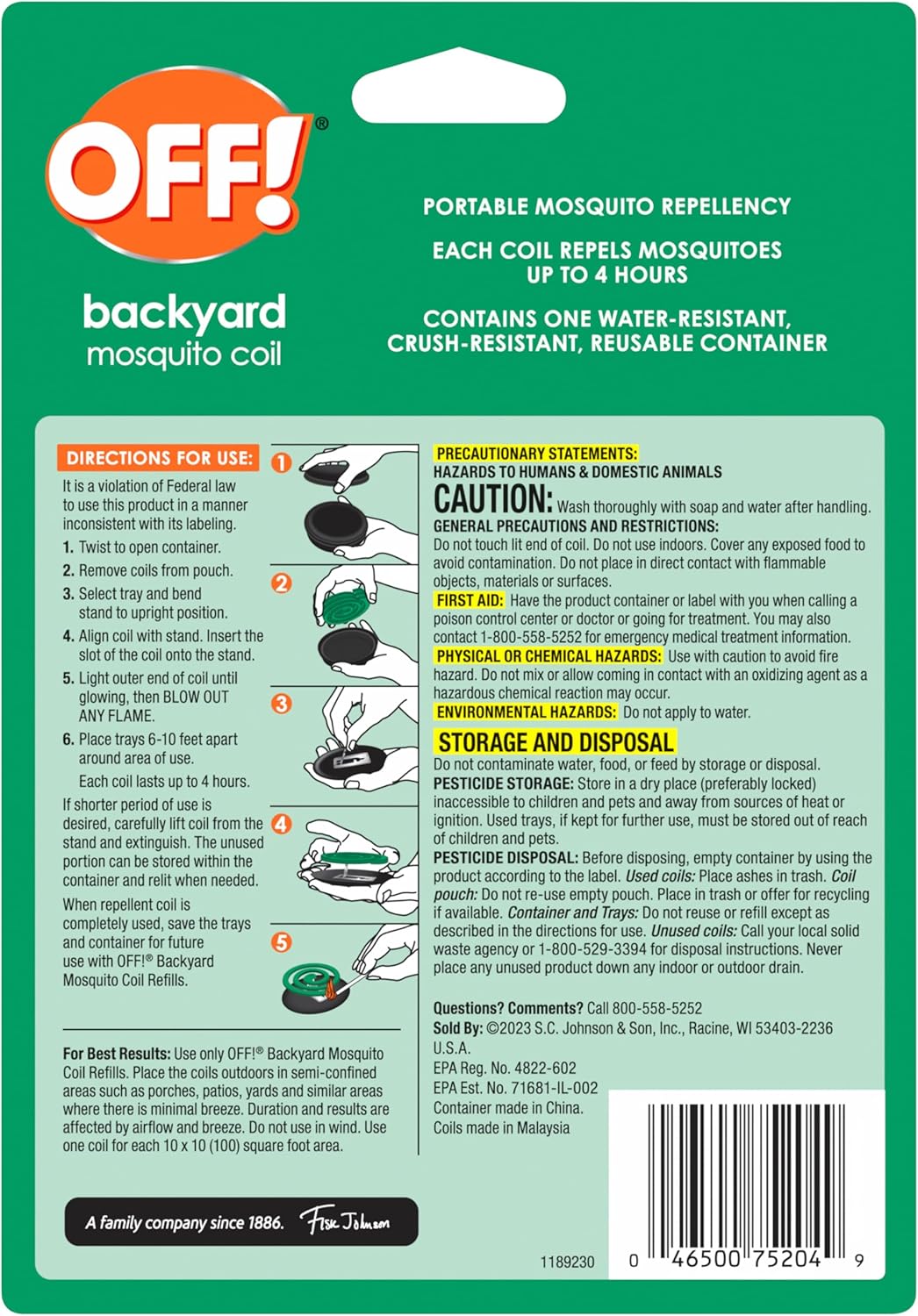 OFF! Backyard Mosquito Coils with Trays and Protective Container Country Fresh Scent Repel Mosquitoes for Patio and Deck Outdoor Use Up to 4 Hours per Coil 3 Count (Pack of 6)