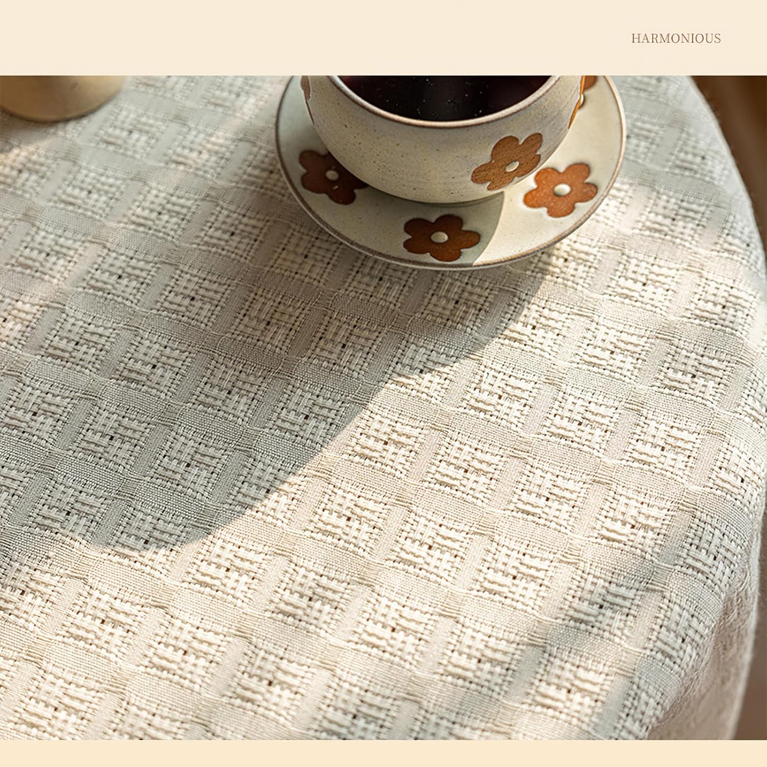 Beige Square Tablecloth with Tassels, Weave Textured Cotton Linen Table Cloths Rustic Farmhouse Table Cover Shabby Chic Tabletop Decoration, 53x53 inch