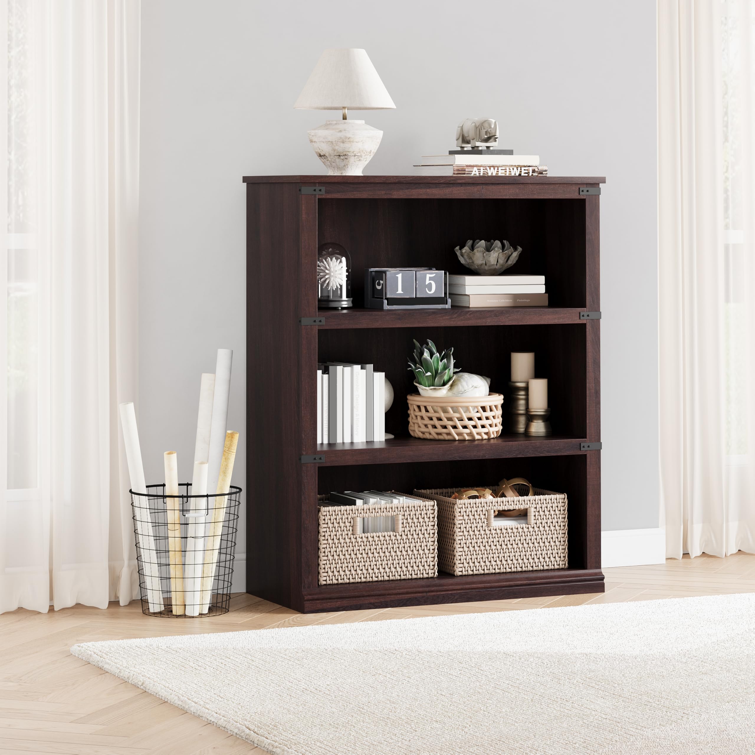 Garvee Massivholz Bücherregal, 3 Ebenen – höhenverstellbare Regalböden – geschlossene Rückwand – offen & stabil für Wohnzimmer, Schlafzimmer oder Büro – Farbe: Kirschbaum, Größe: 800×305×1015 mm