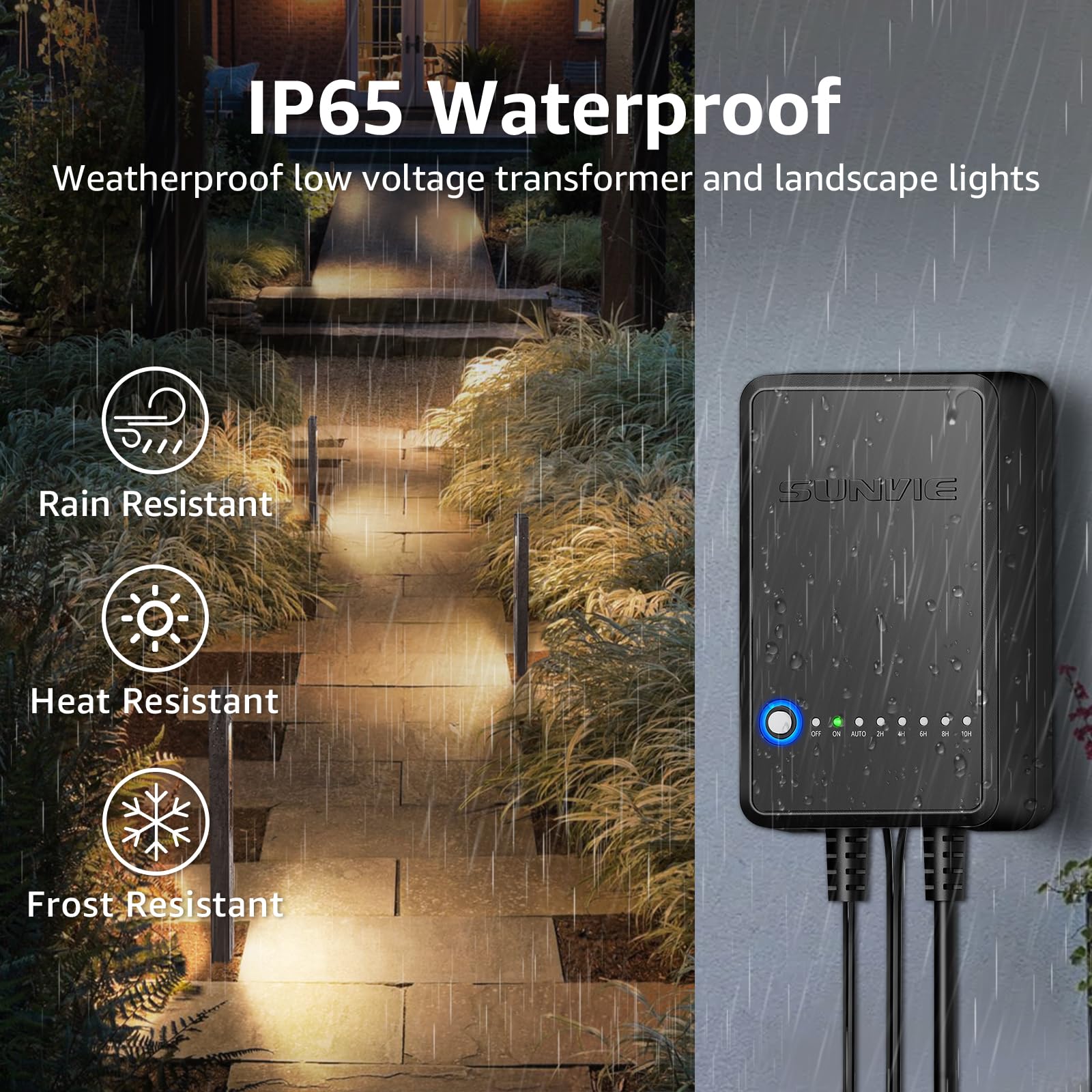 SUNVIE All-in-One LED Niederspannungs-Landschaftsbeleuchtungs-Set, 8er-Pack Wegeleuchten mit Transformator und 30 m 16/2 AWG-Draht, 3000 K wasserdichte Landschaftsweglichter mit Anschlüssen für Gehweg