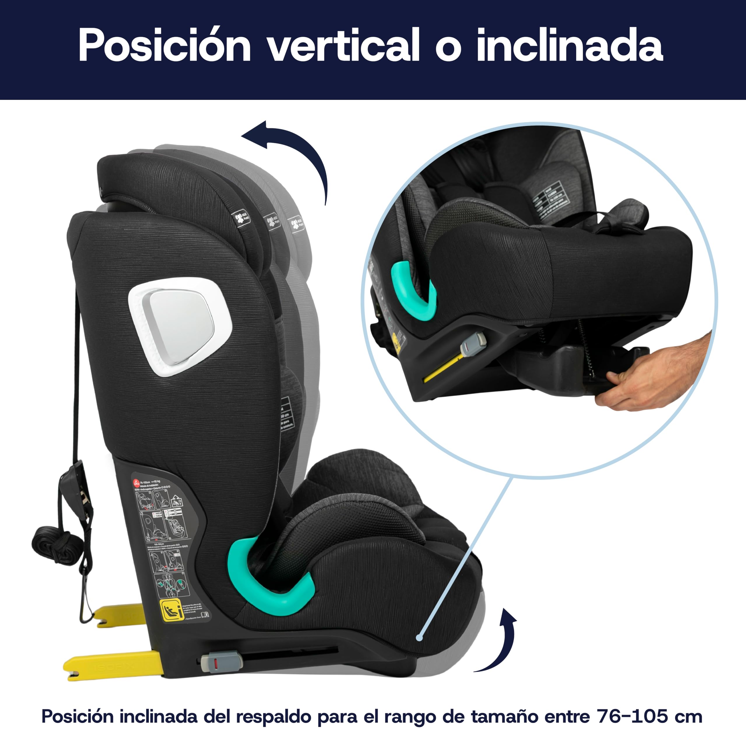 Toral Alzador Coche Niño con Isofix - Silla Coche Grupo 1 2 3 i-Size - Desde 76-150 cm - Silla Coche Bebe - Elevador coche niño y niña - Silla bebe coche Modelo Jerez Negro