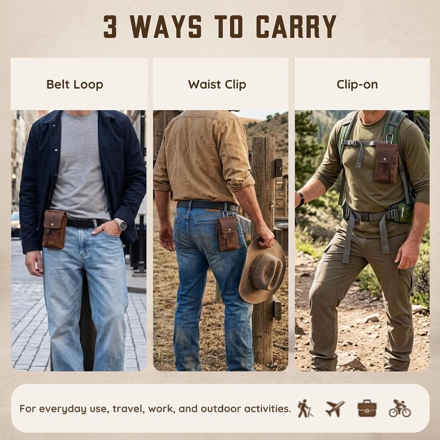 Top Grain Leather Cell Phone Holster Belt Pouch Case with Belt Clip