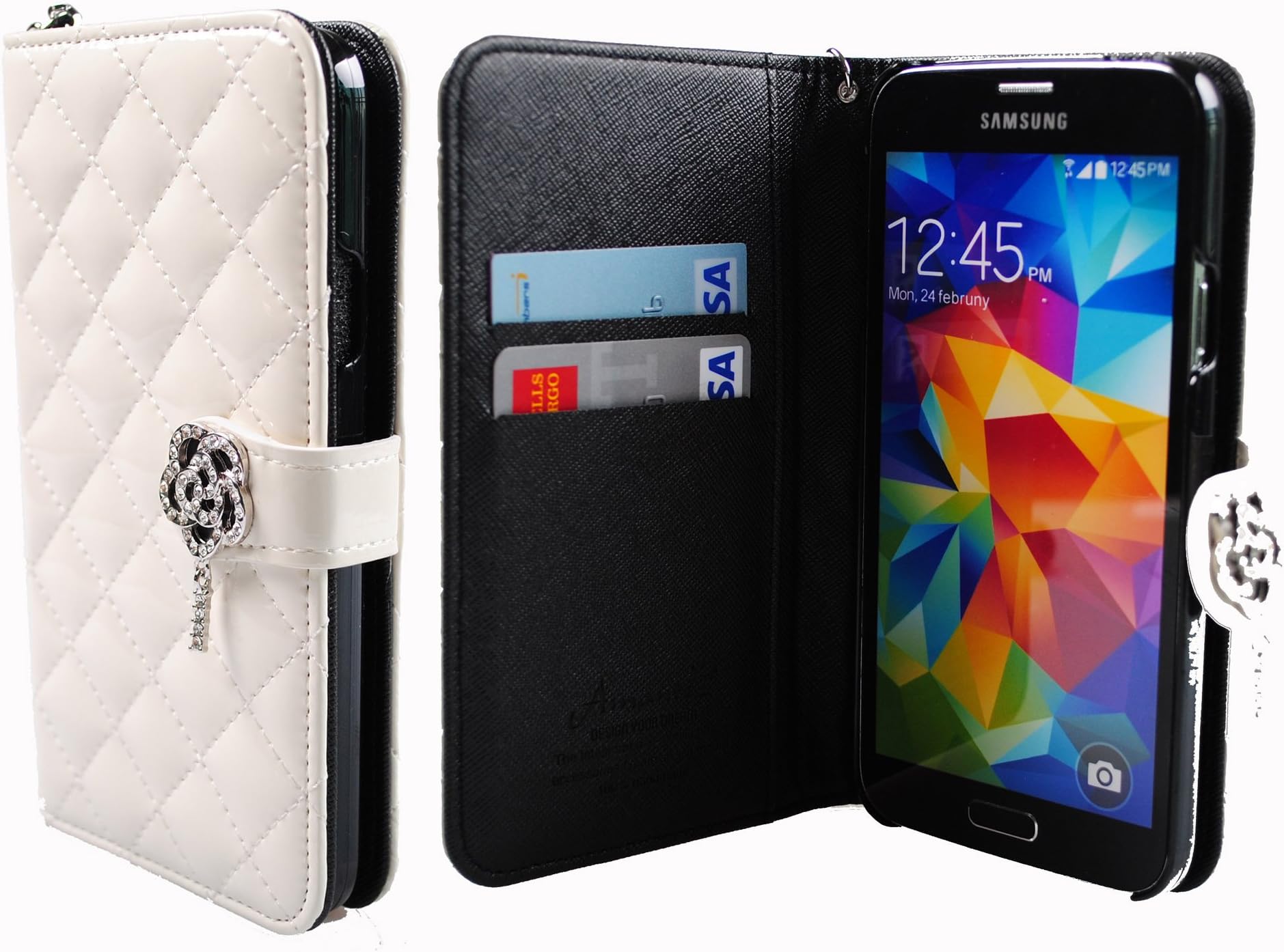 iHand Diamond Quilted Fashion Wallet Case with Bling [Retail Package] for Samsung Galaxy S5 V (White)