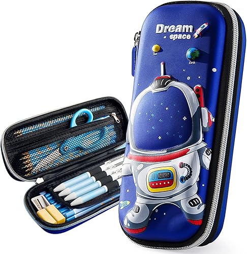 Estuche para lápices para niños con dibujos animados 3D, estuche para bolígrafos para escuela, niños, estudiantes, papelería, astronauta, azul