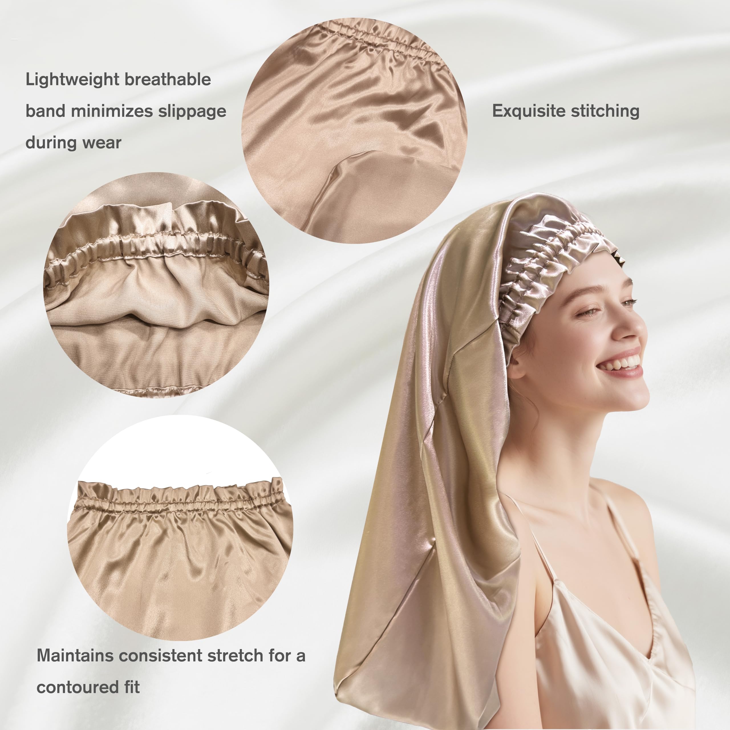 townssilk Silk Bonnet for Sleeping 100% 22 Momme Mulberry Silk for Women Luxurious, Breathable - Image 3