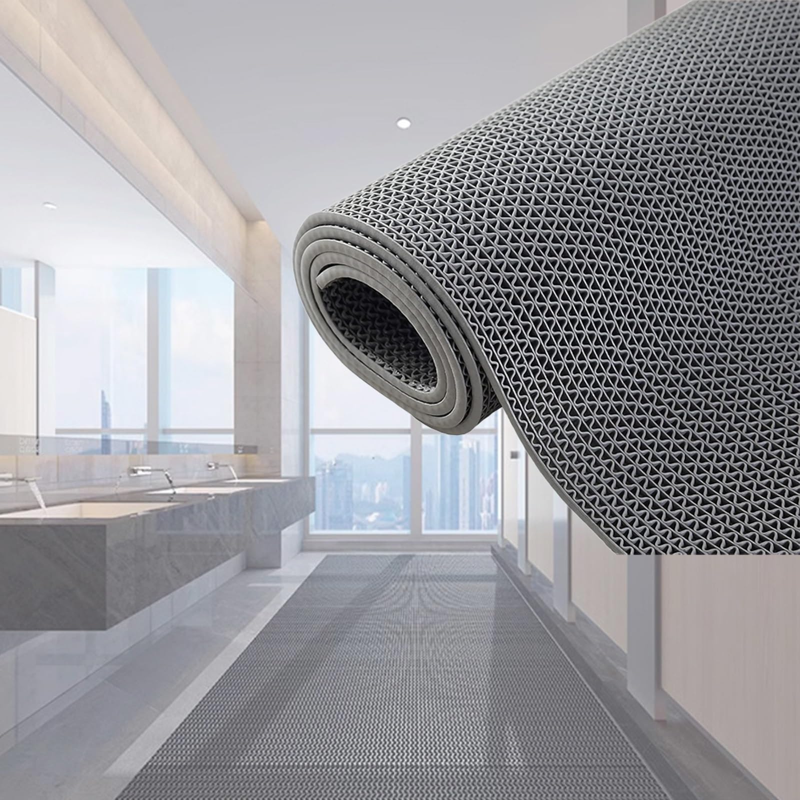 Tappeto Anti-Slip Impermeabile DRENANTE | Pedana in Plastica, Gomma, PVC Tappetino Antiscivolo Multiuso, su Misura | Sauna - Docce - per Piscina, Garage, Bagno, Cucina(Gray,90x100x0.45cm)
