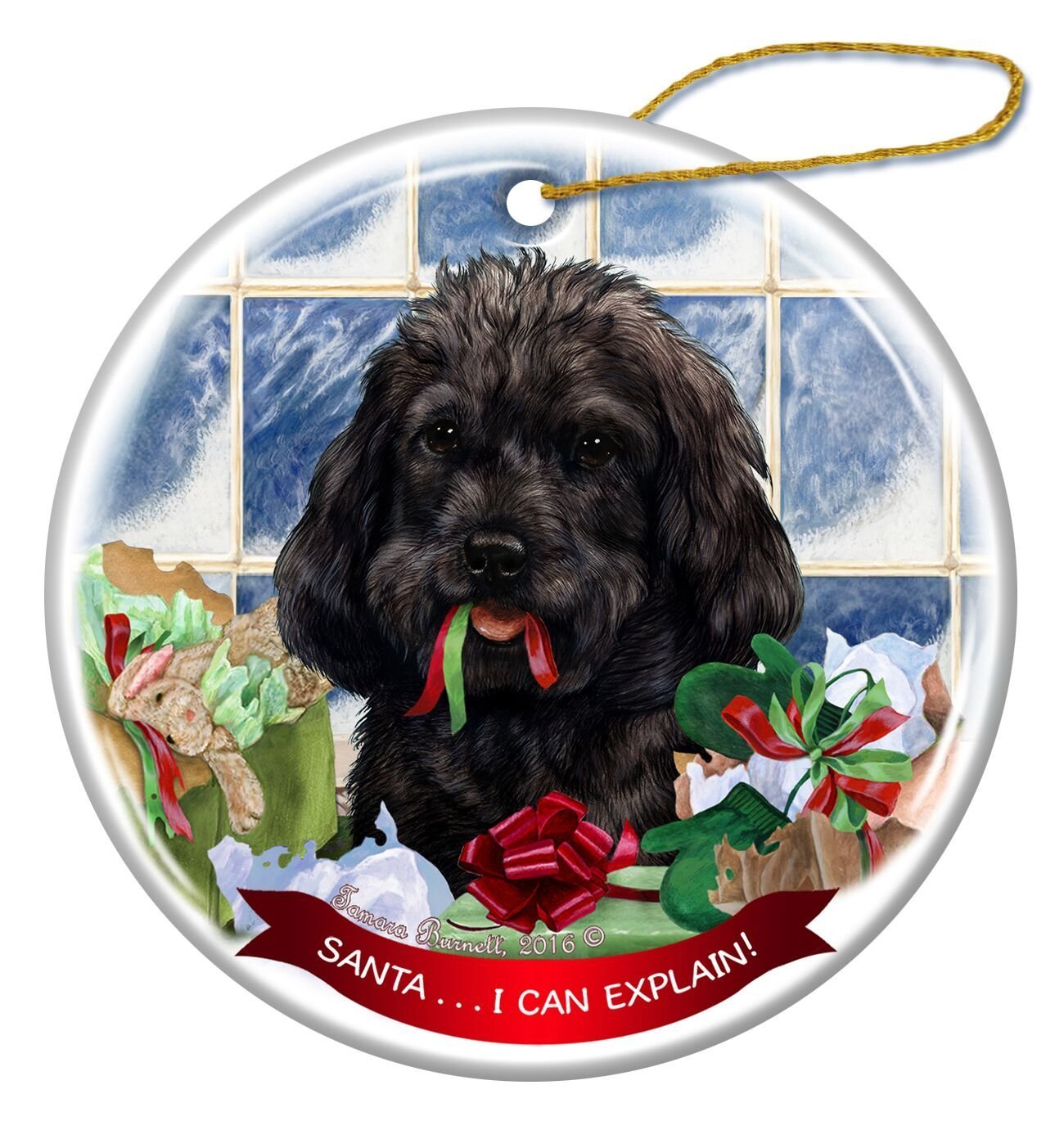 501 Black Christmas Tree Ornaments Ceramic Christmas Decorations,Xmas Tree Hanging Christmas Baubles Keepsake Memorial Cockapoo Dog - Pet Gift Santa I Can Explain!
