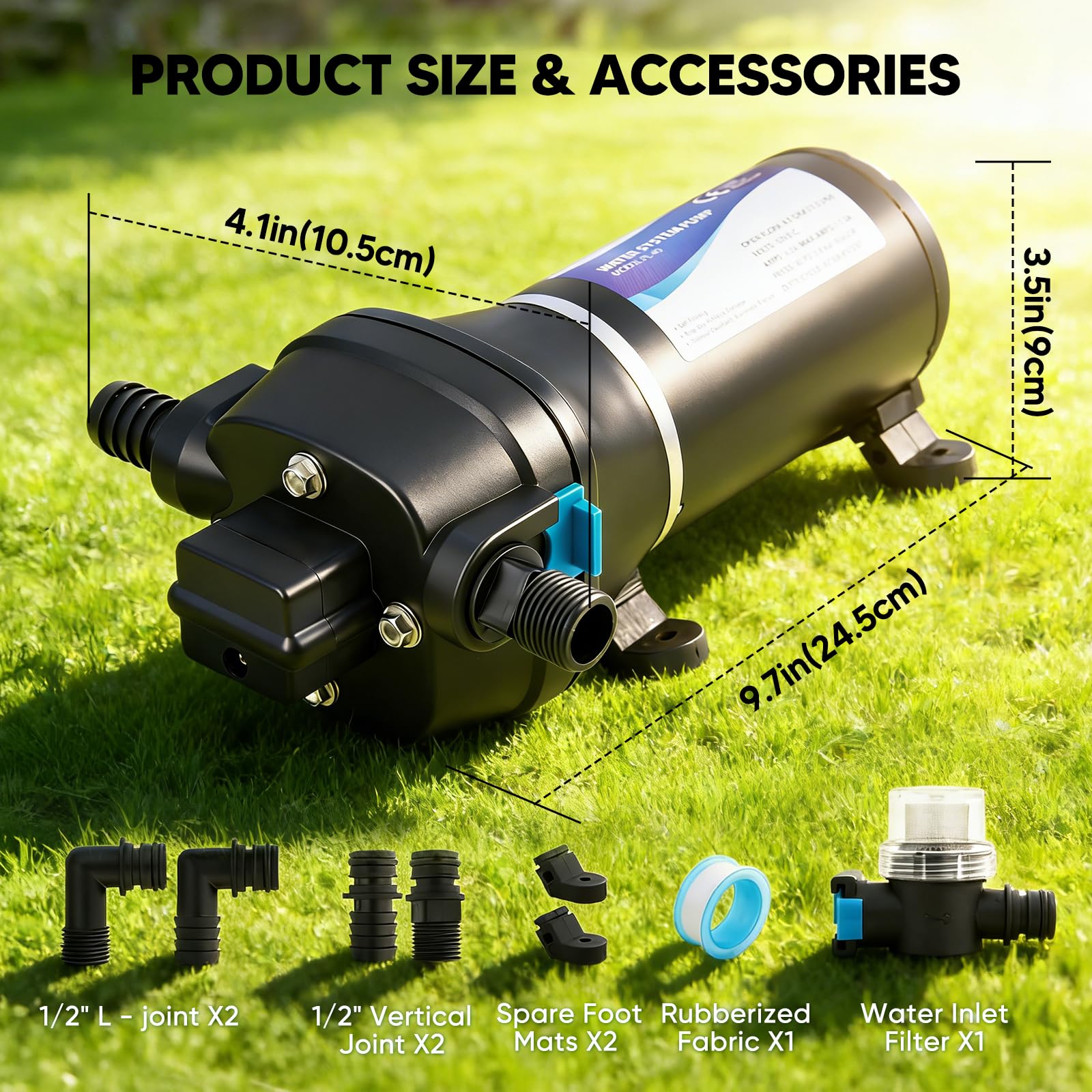 12V Wasserpumpe, 17L/min 3.1 Bar Selbstansaugende Membranpumpe mit Robustem Druckschalter und Ansaugsieb für Wohnmobil, Boot, Waschen, Bewässerung, Zirkulation