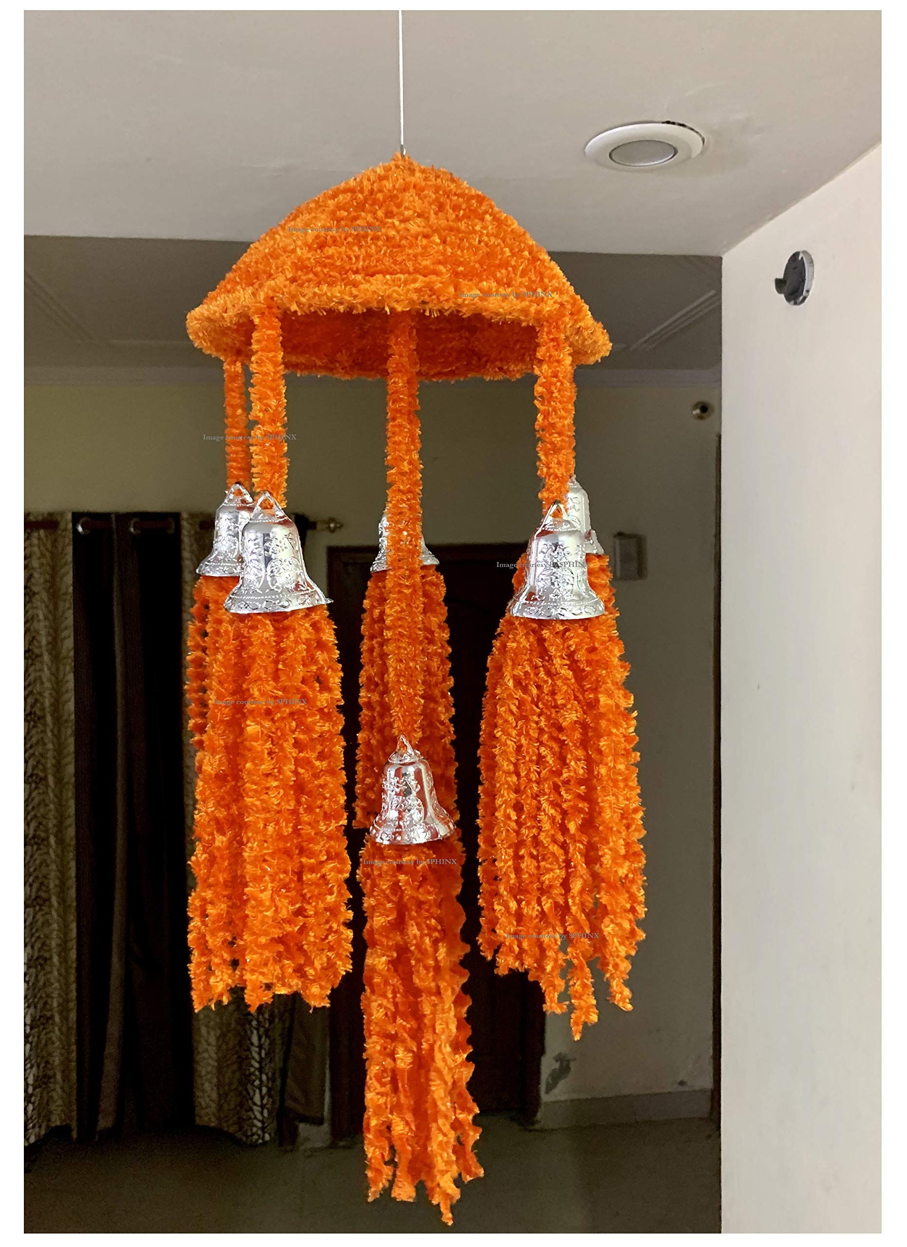 SPHINX Re-useable Shimmered Fiber Decorative Chandelier/Jhoomar - (Dark Orange)