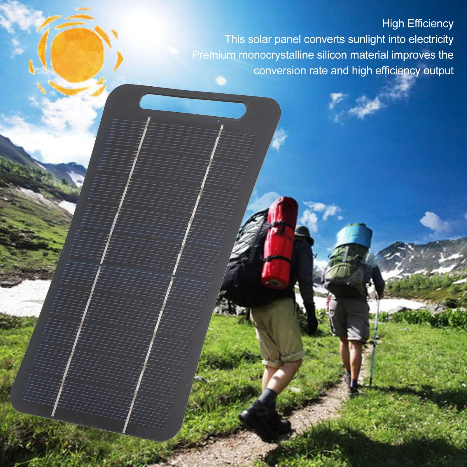 5W USB Solar Panel Charger with High Efficiency Monocrystalline Silicon for Camping, Travel, Outdoor with 5V Output (Black)