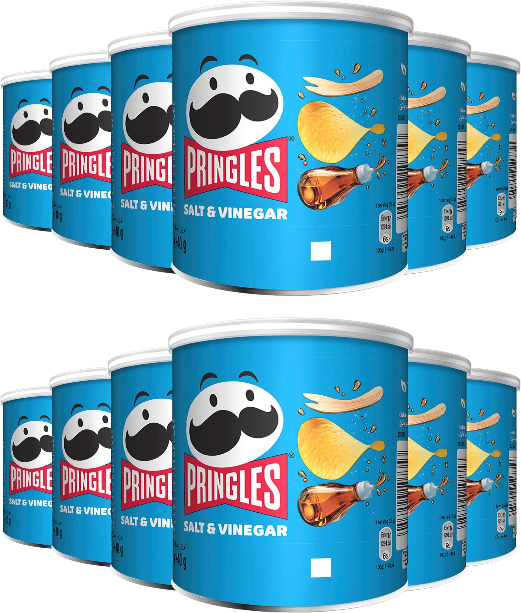 Pringles - Salt & Vinegar Flavour Potato Chips - Crunchy Crisps Snacks - Pack of 12 - 40g