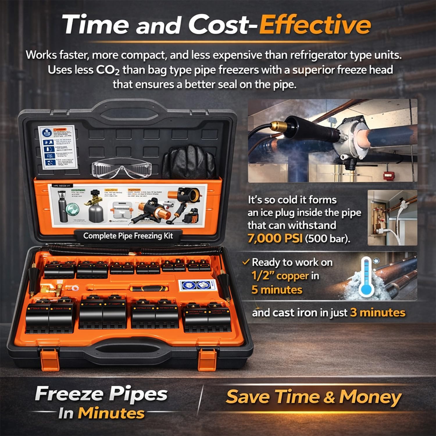 CST2 General Cold-Shot Pipe Freeze Kit, Tube Wire Plumbing Freezes Pipes from 1/8 to 2 Inch, CO2 Water Pipe Plumbing Line Freezing Repair Kit for Copper Steel Aluminum Cast Iron