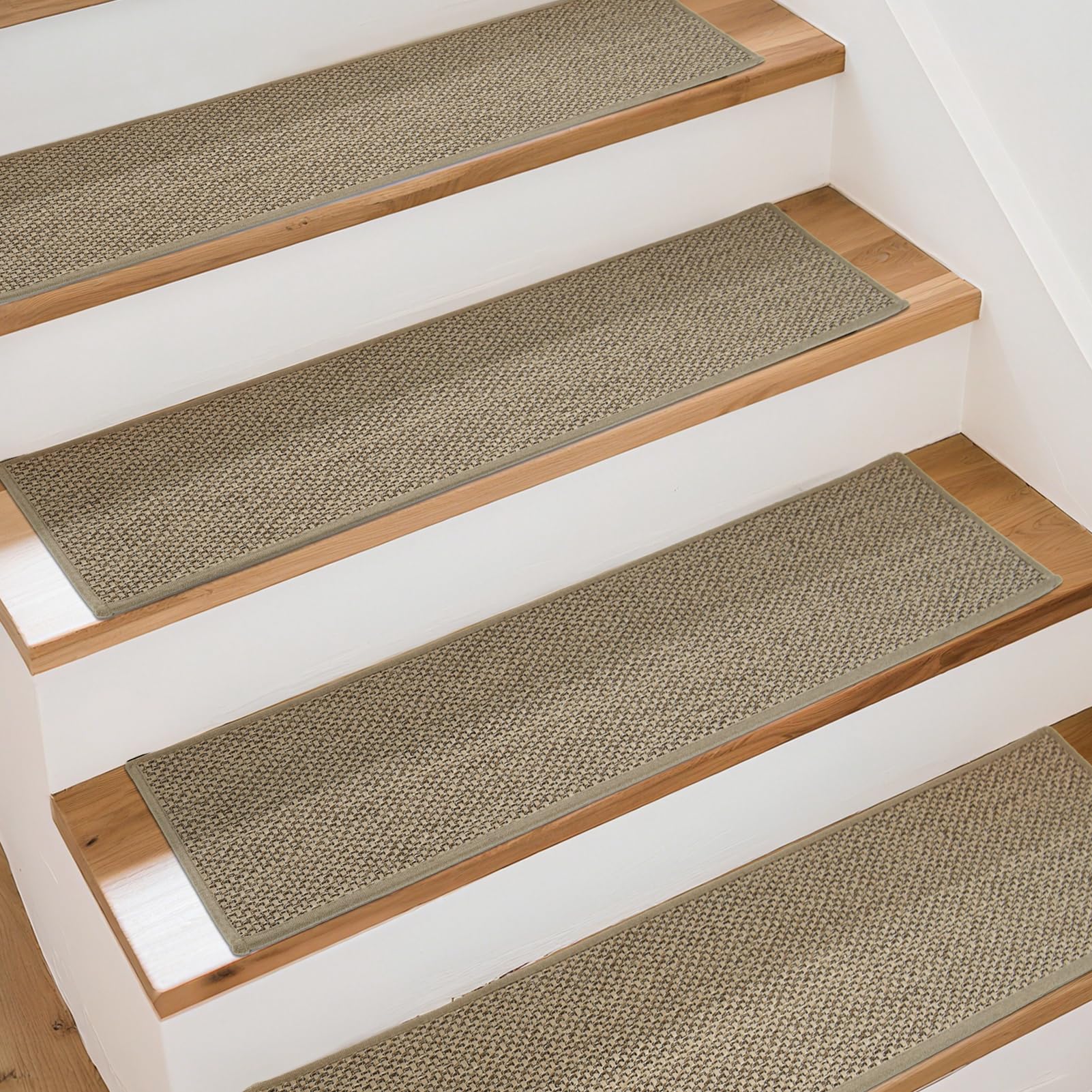 Art3d Beige 15 Pcs Self-Adhesive Stair Tread Pads Carpet Mats - 76X20cm Non-Slip Step Protectors Reusable Stair Runner Rugs Covers Stair Protection Mats For Indoor Steps Stairs,