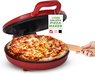 NutriChef Countertop Pizza Maker | 1500W Non-Stick Electric Pizza Cooker | Make 12" Personal Pizzas, Eggs, Toast & More | Cool-Touch Handles, Compact & Space-Saving | Temp Range 175-400°F | Red