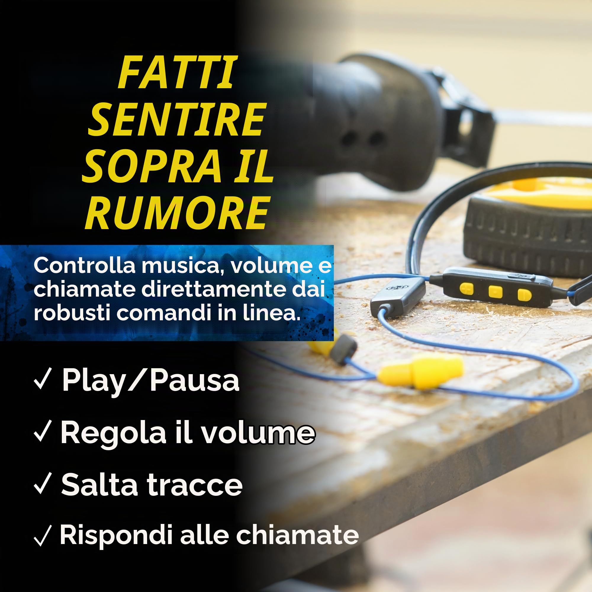 Plugfones Liberate 2.0 - Auricolari Bluetooth per lavoro, conformi all'OSHA, senza fili, protezione dell'udito NRR da 29 dB, tappi per le orecchie con isolamento acustico e microfono e controlli (blu