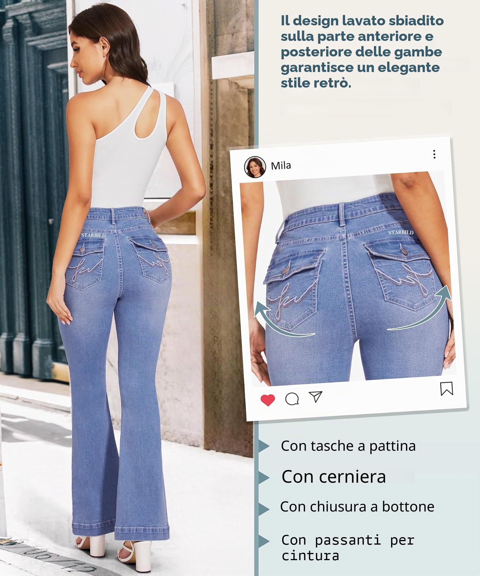 STARBILD Flared Fit Jeans con Tasche Bootcut Donna, High Rise Pantaloni Vita Alta Leggings a Zampa