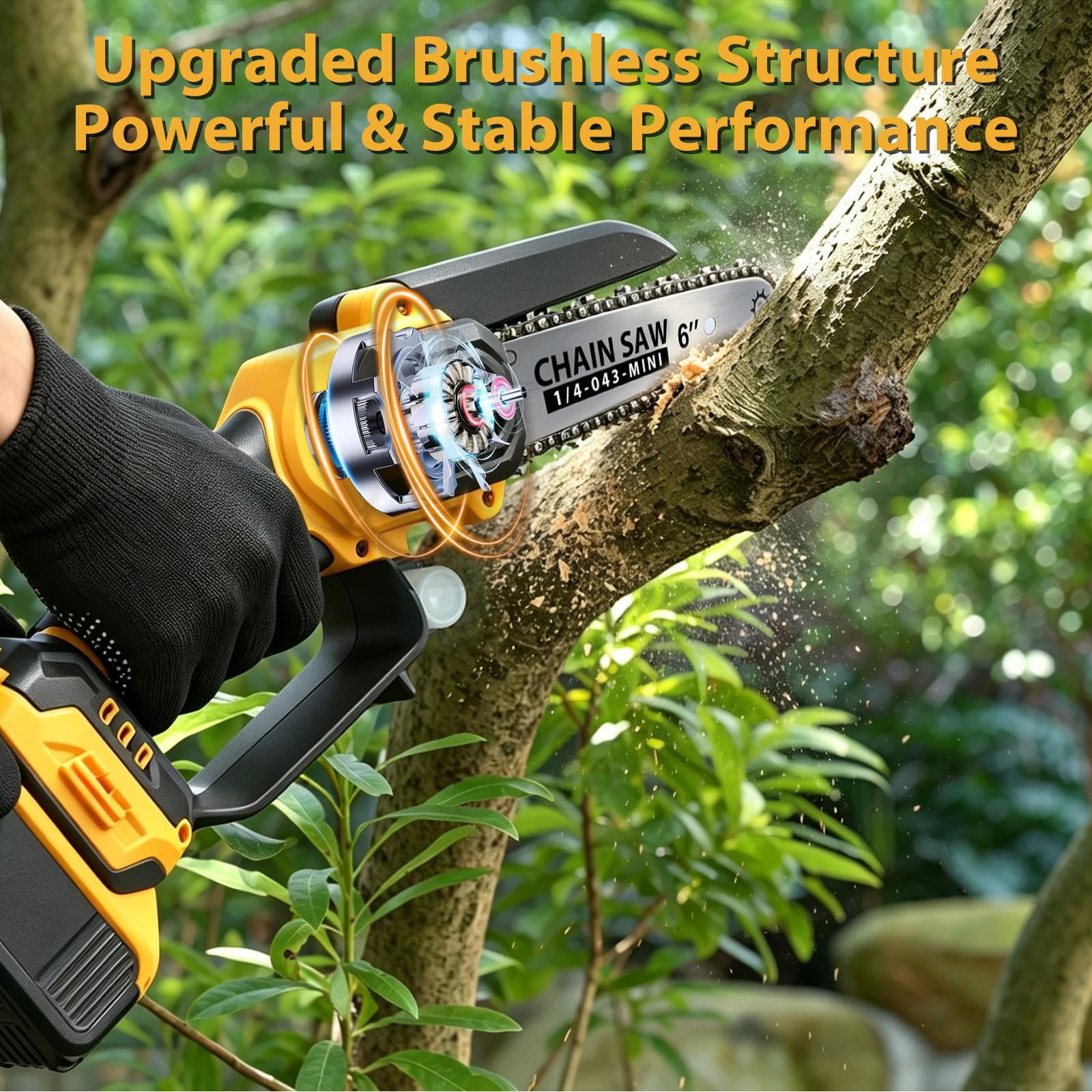 Compatible con mini motosierra inalámbrica Dewalt de 18 V, sin escobillas, tensión de cadena sin herramientas, engrasador automático, mini sierra de mano de seguridad para ramas de árboles, corte de