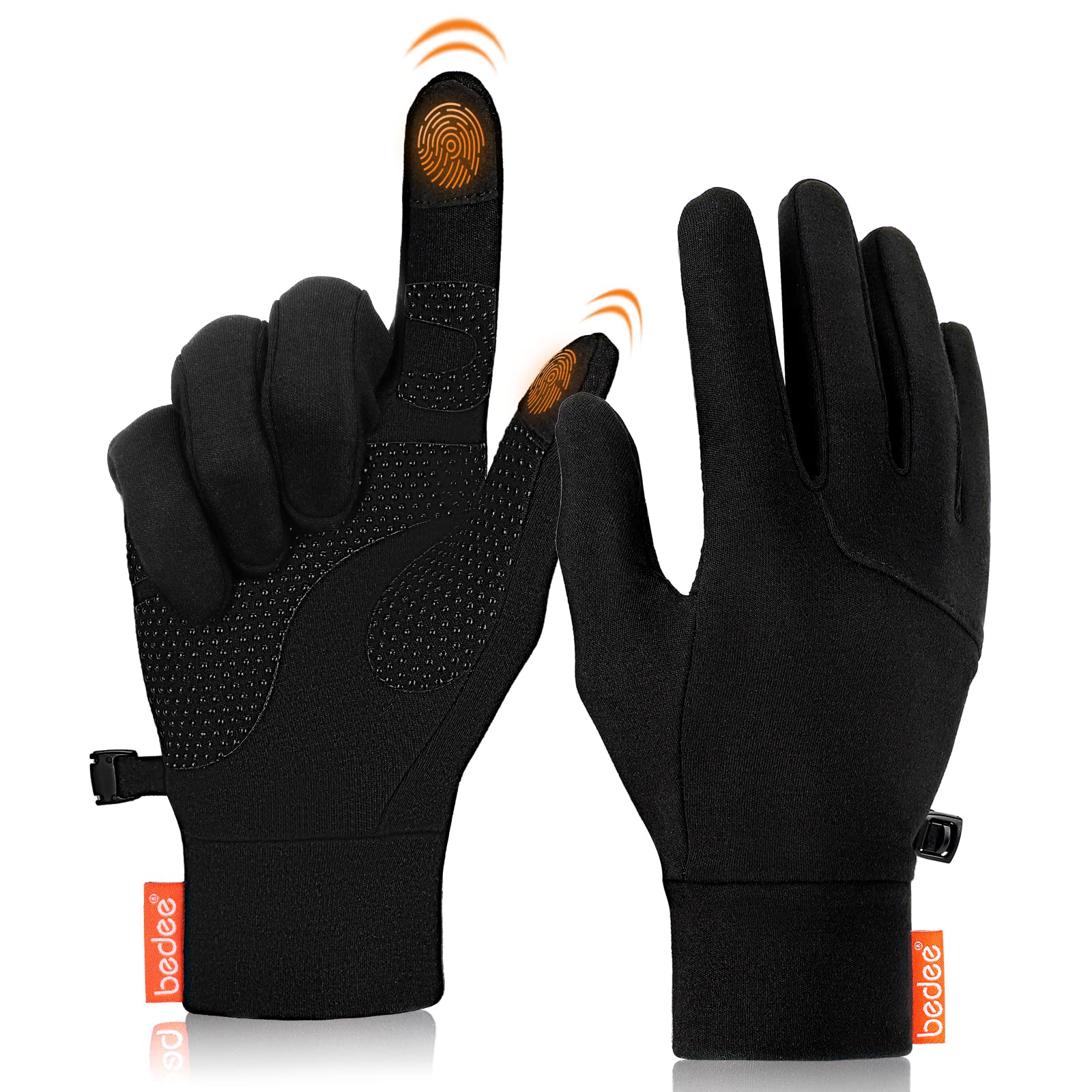bedee Running Gloves, Thermal Gloves, 2 Pcs Touchscreen Gloves Elastic Fabric Non-slip Winter Cycling Gloves Black for Men Women Running Driving Cycling Climbing Hiking Skiing.(A Pair + Black L)