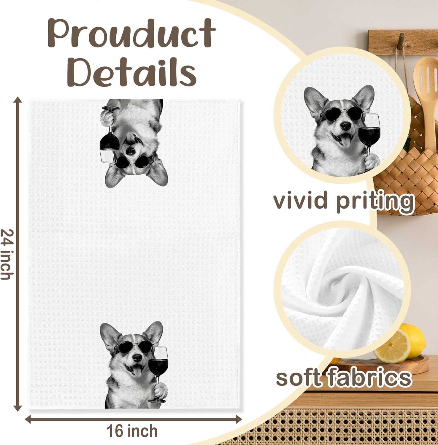 Funny Corgi Kitchen Towels Set of 2, Dog Kitchen Bar Accessories, Dog Chef Gifts for Women Decorative Hand Towels for Kitchen Decor, Corgi Lovers Dish Tea Towel, 16x24 Inch - Image 6