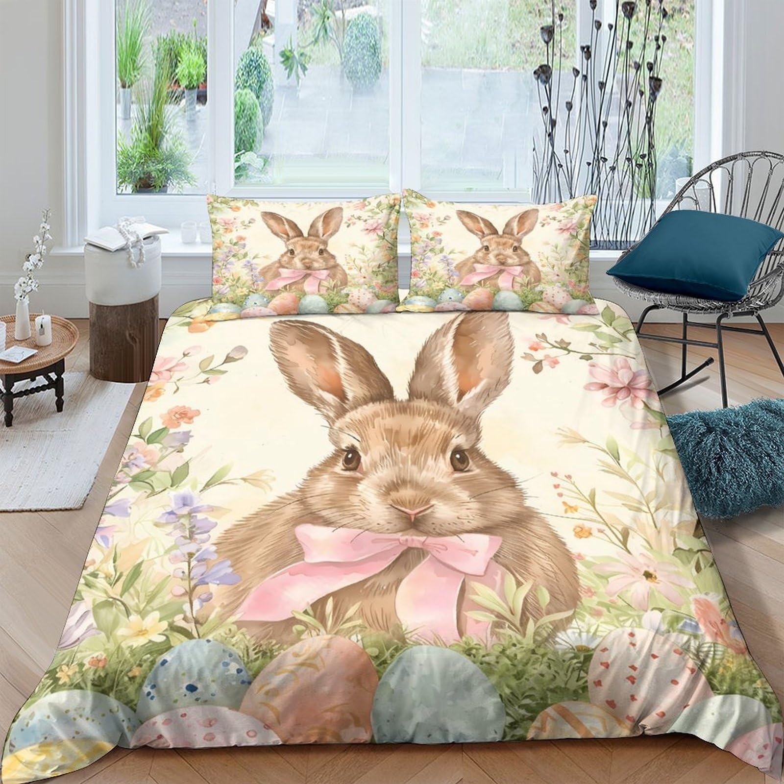 Ctjqhvkz Style-9 3D Printed Rabbit Floral Fitted Sheet Microfiber Soft Pastel Bunny Bed Cover For Bedroom Guest Room Mattress Protector Single（135X200cm）