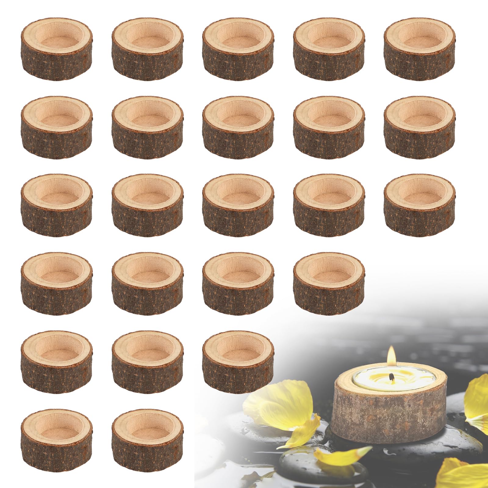 CPROSP 24pcs Portacandele in Legno Diametro Interno 38 mm, Festa di Natale | Portacandele Votive in Legno; per Matrimoni Centrotavola; Halloween; San Valentino; Decorazione da Tavolo; Piante Grasse