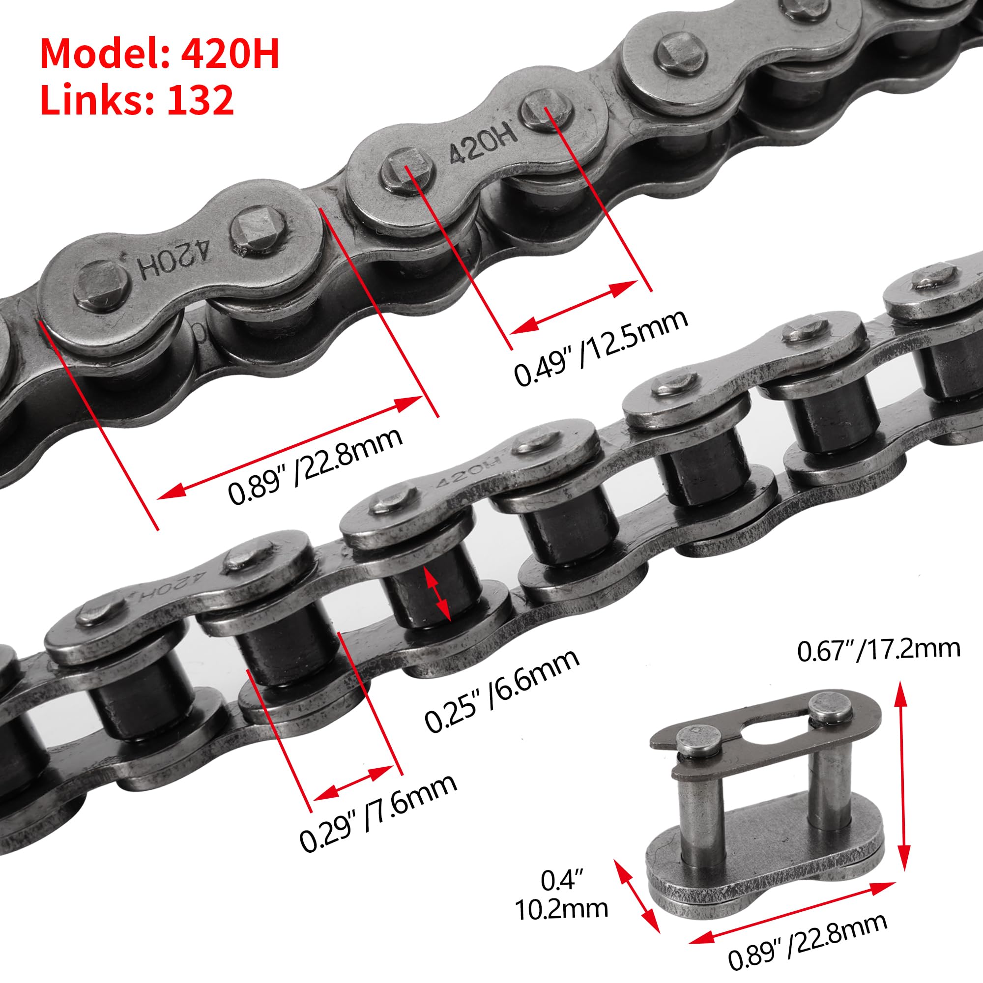 420 Chain Master Link 132 Liens 420 Chaîne de Rouleaux d'entraînement pour 110 125cc Dirt Pit Bike ATV Quad Go Kart Mini Bike Scooter avec Brise-Chaîne