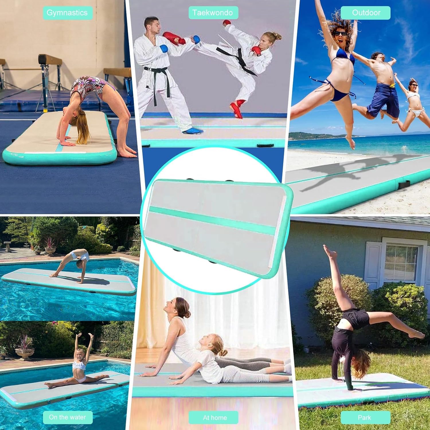 Air Matte Track, 3 M Aufblasbare Gymnastikmatte, Height of 10 cm Air Turnmatte, Tumbling Matte with Air Pump for Gym/Home/Outdoor/Training/Yoga