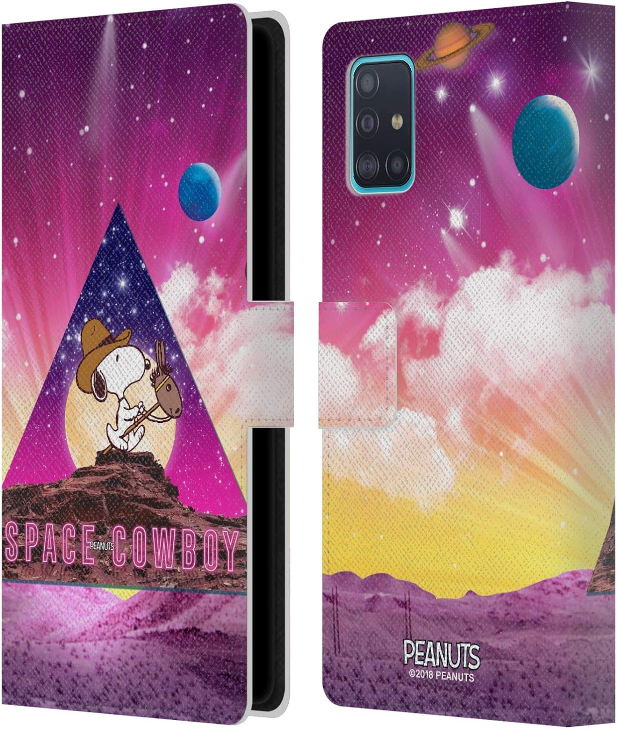 Head Case Designs Officially Licensed Peanuts Nebula Triangle Snoopy Space Cowboy Leather Wallet Case Compatible with Samsung Galaxy A51 (2019)