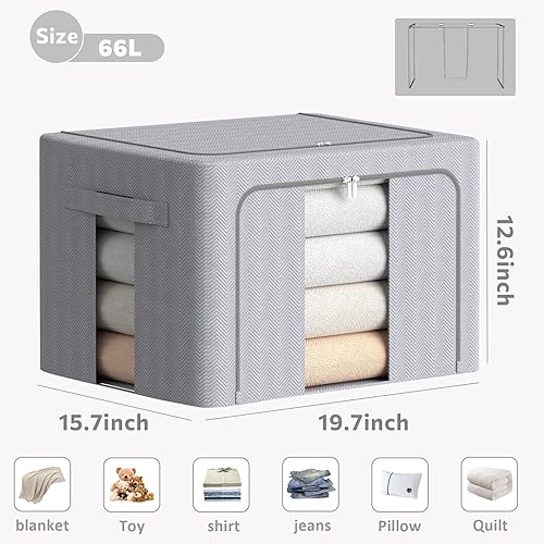 Miniatura 2 de Paquete de 3 contenedores de almacenamiento de ropa, apilables, de gran capacidad, con marco de metal, plegable, de tela Oxford, organizador con