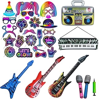 33 Stück Fotobox Accessoires Neon Party Deko mit Aufblasbare Instrumente Set für Geburtstag, Karneval, Hochzeit,Weihnachtsparty, Disco Party Gadgets Birthday Decorations (A)