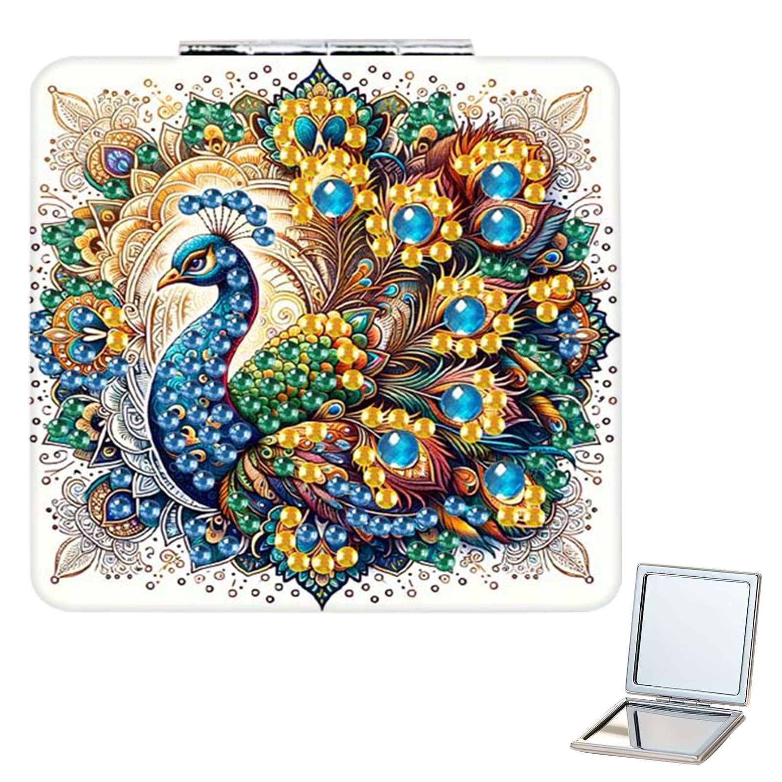 POETRYDRAW Yellow Peacock DIY Special Shaped Compact Mirror Kits Diamond Art Painting Pocket Mirror for Adults and Beginners
