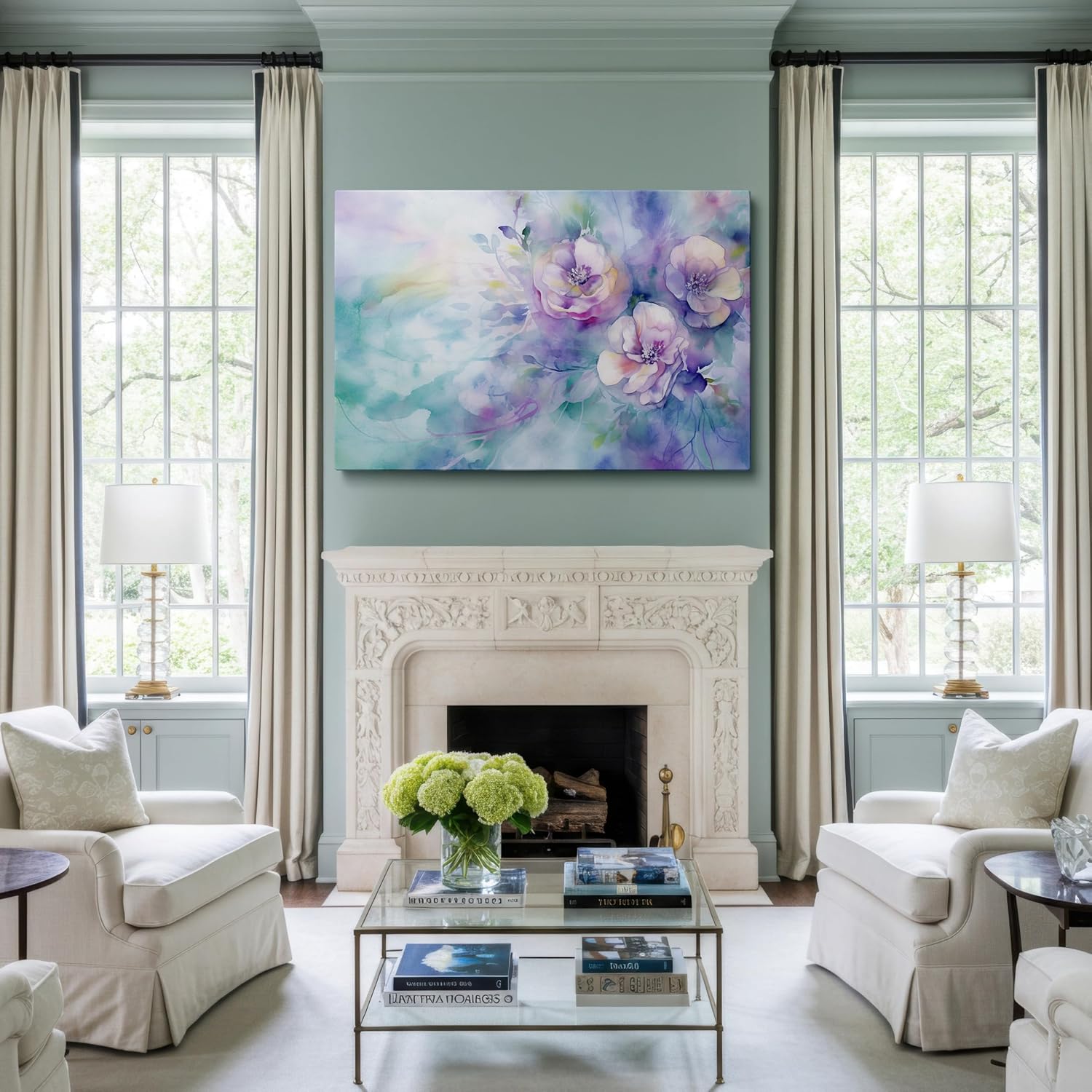Canvas for Living room. Whispers of Spring: Pink Roses and Watercolor Hues in a Dreamy Abstract Serenade, 27 x 18 inch Canvas Wall Art - Contemporary Masterpieces - Modern Home Decor