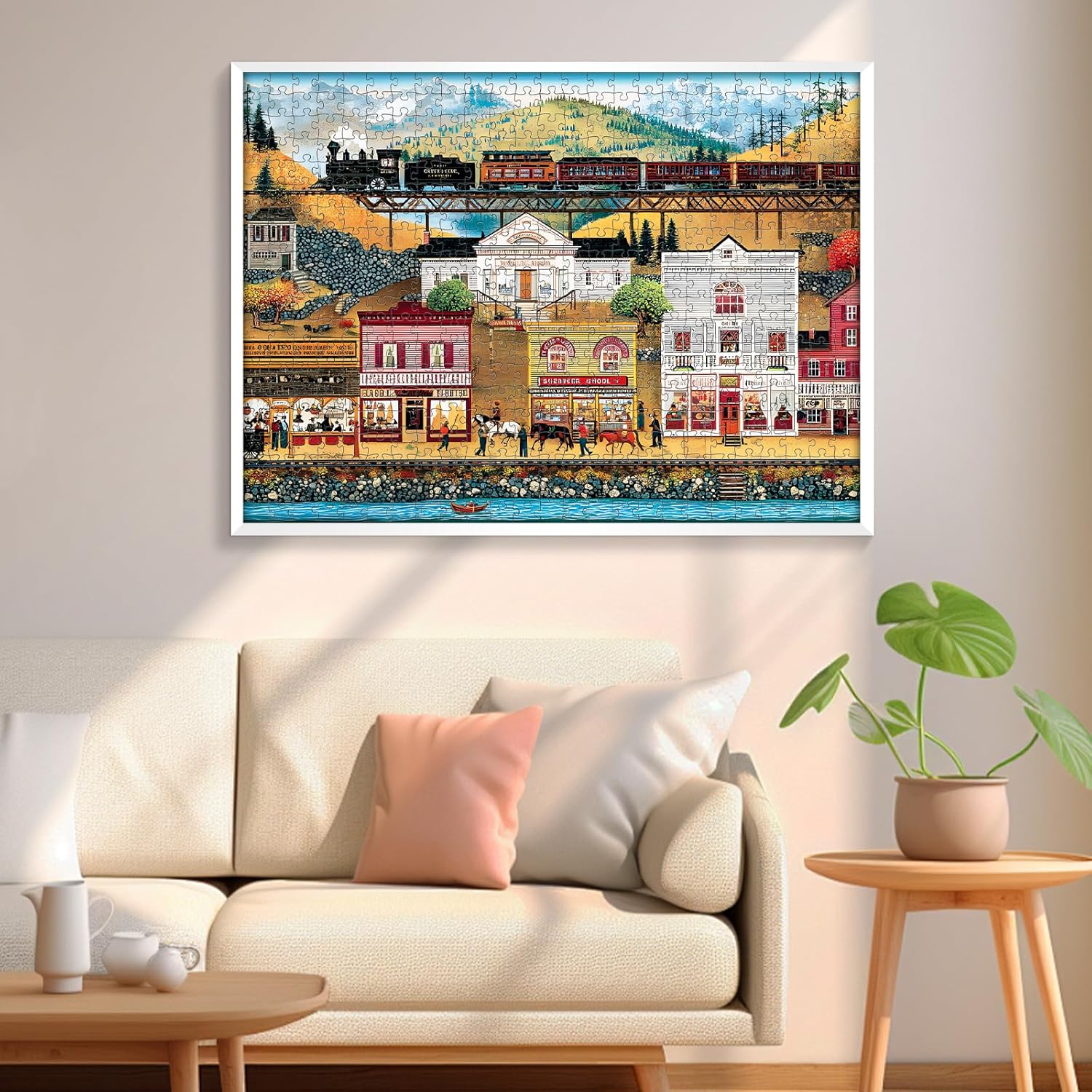 500 Pieces Puzzle for Adults, Retro Train Jigsaw Puzzles for Adult, Countryside Town Jigsaw Puzzle 500 Pieces for Adults Seniors, Challenging Game Home Decor Birthday Gift Toy 20.5 * 15 in