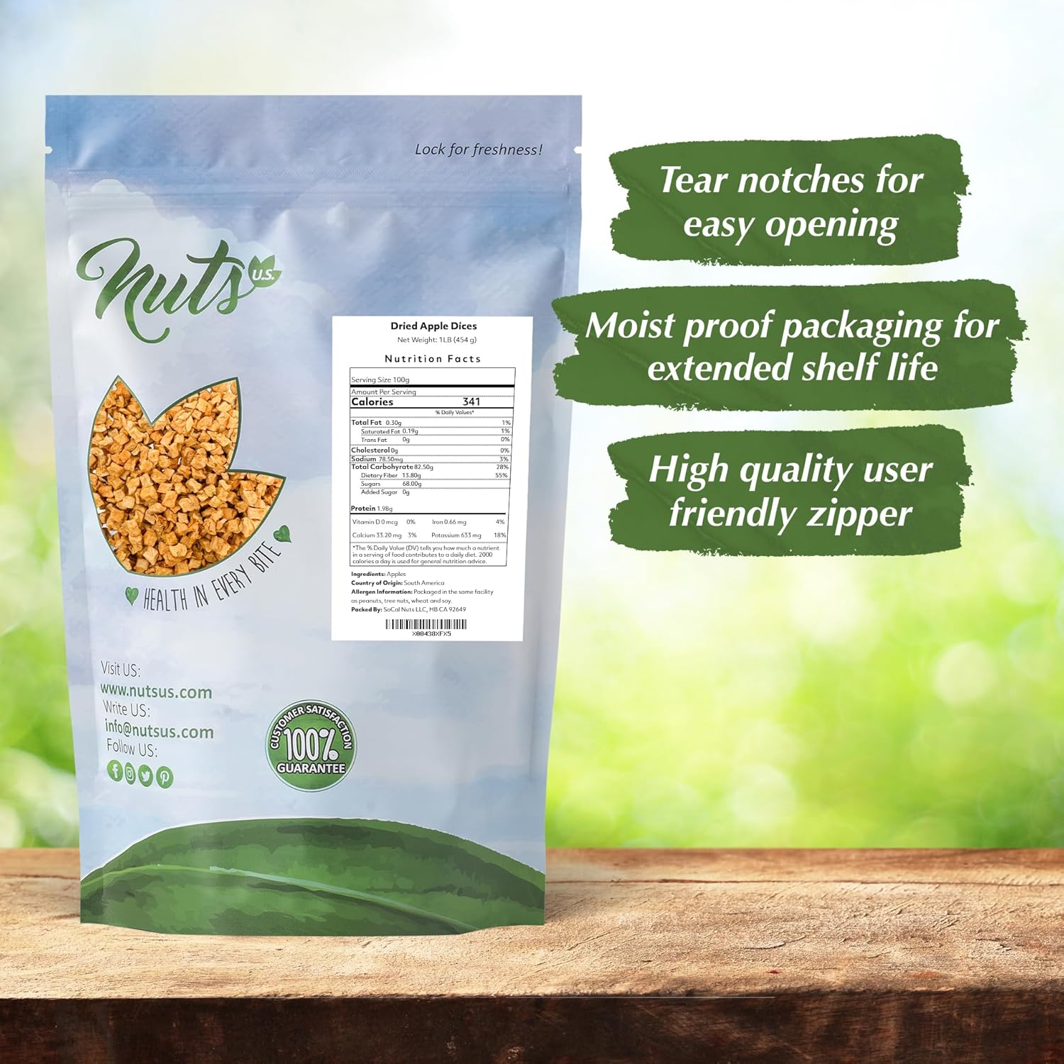NUTS U.S. - Dried Apple Dices | Freshly Peeled and Cored | No Added Sugar | Chewy Texture | Non-GMO | Packed in a Resealable Bag (4 LBS)